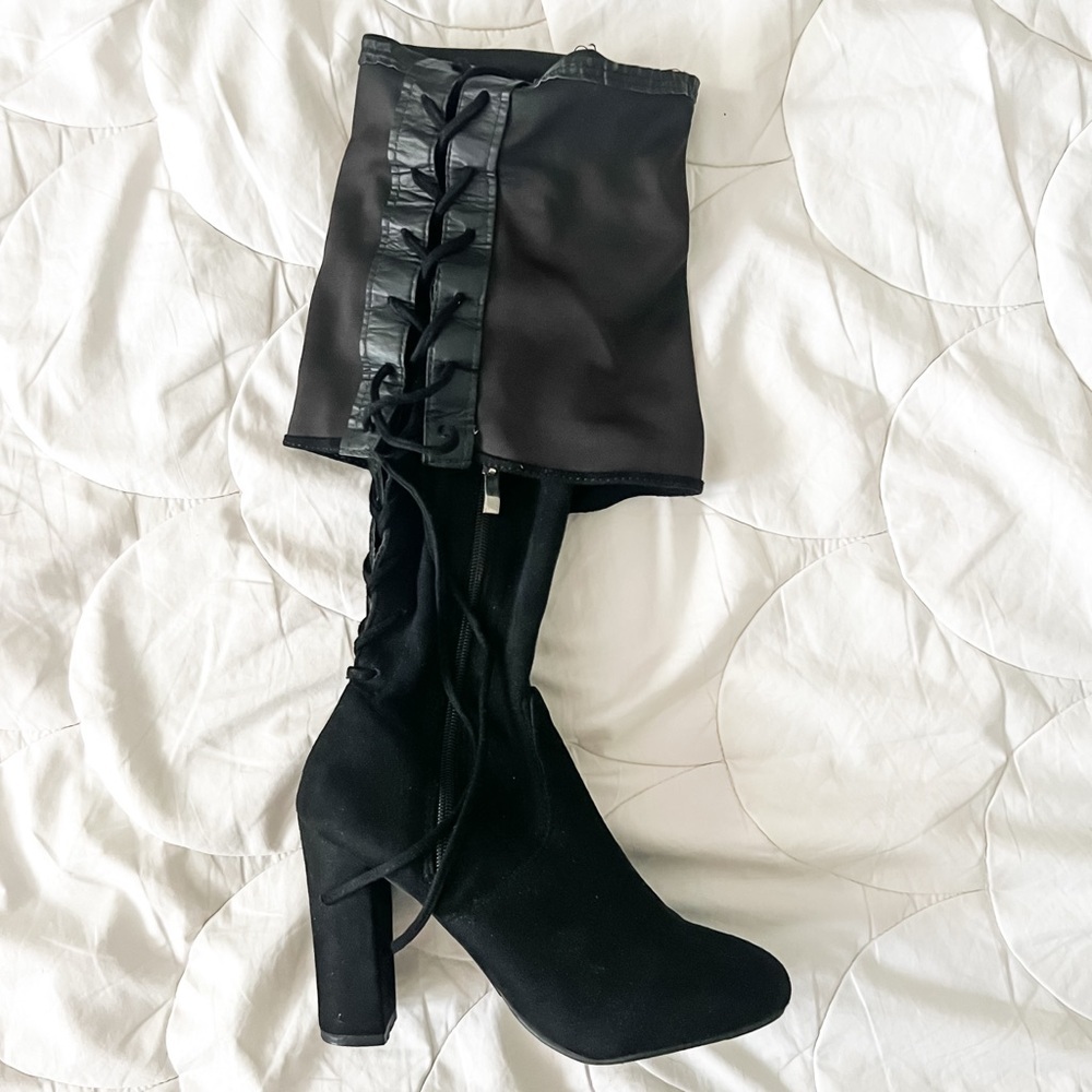 Streetwear Society Slim Fit Over-the-Knee Black Boots, 7 - Picture 3 of 6